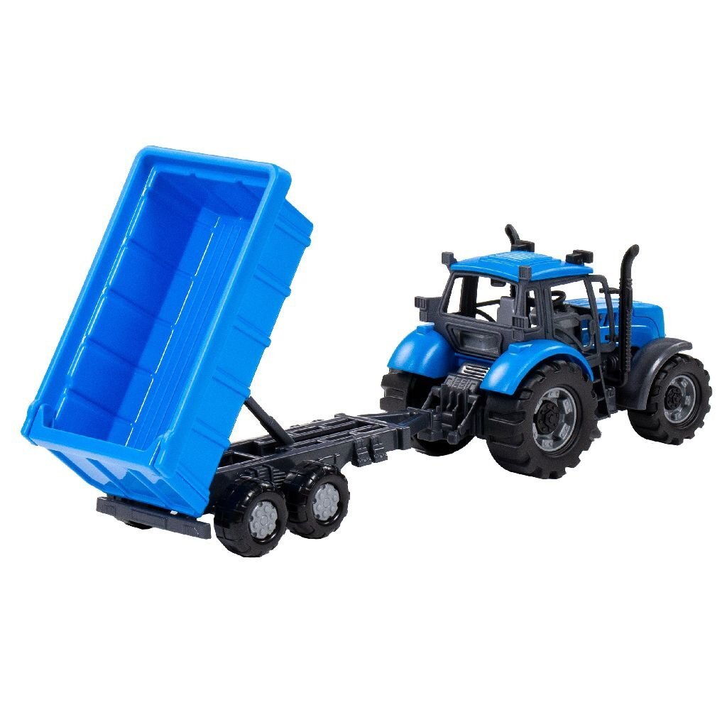Farmer Friction Tractor + Trailer - Blue/Black - 1:32 Scale