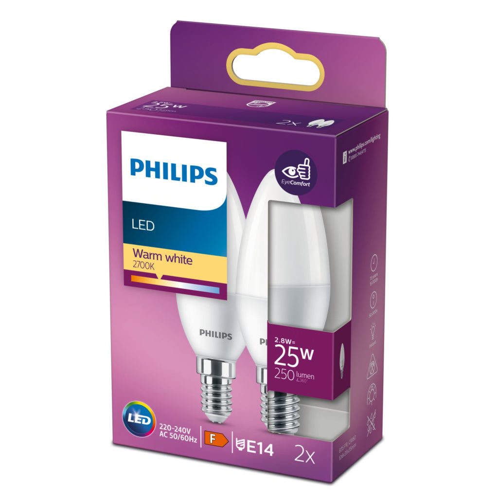 Philips LED Candle Bulb 40W E14 Frosted - 250 Lumen - 2700K P45
