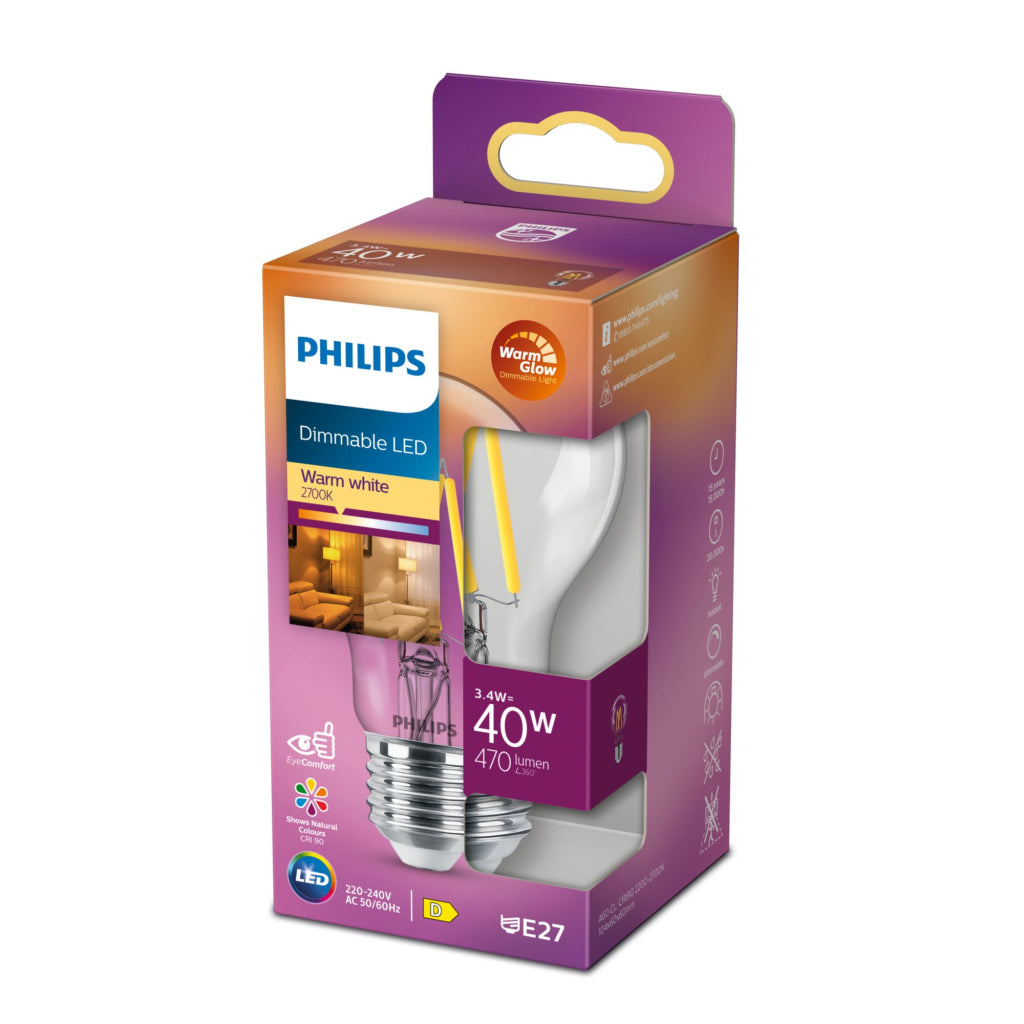 Philips LED Classic A60 Clear 40W E27 Dimmable - 470 Lumen