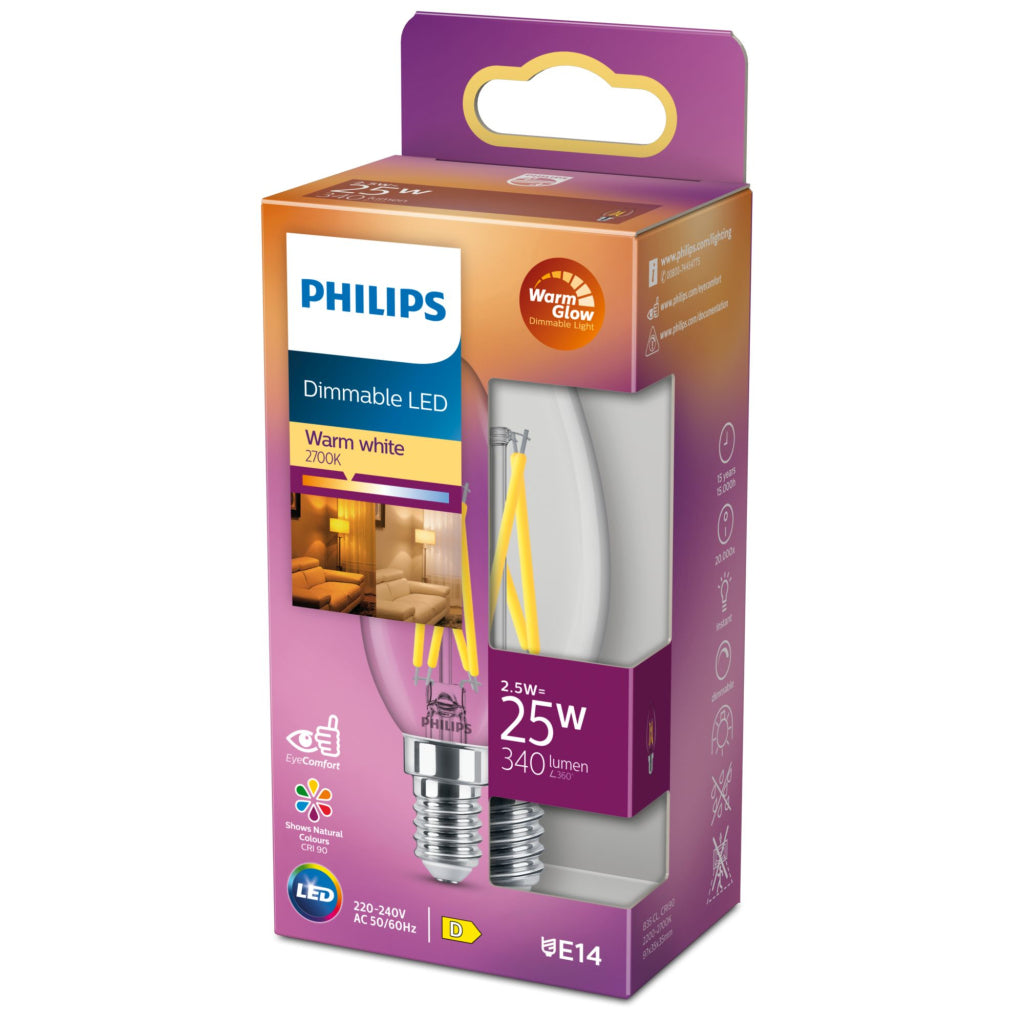Philips LED Classic 25W B35 E14 Clear Wgd90 Srt4