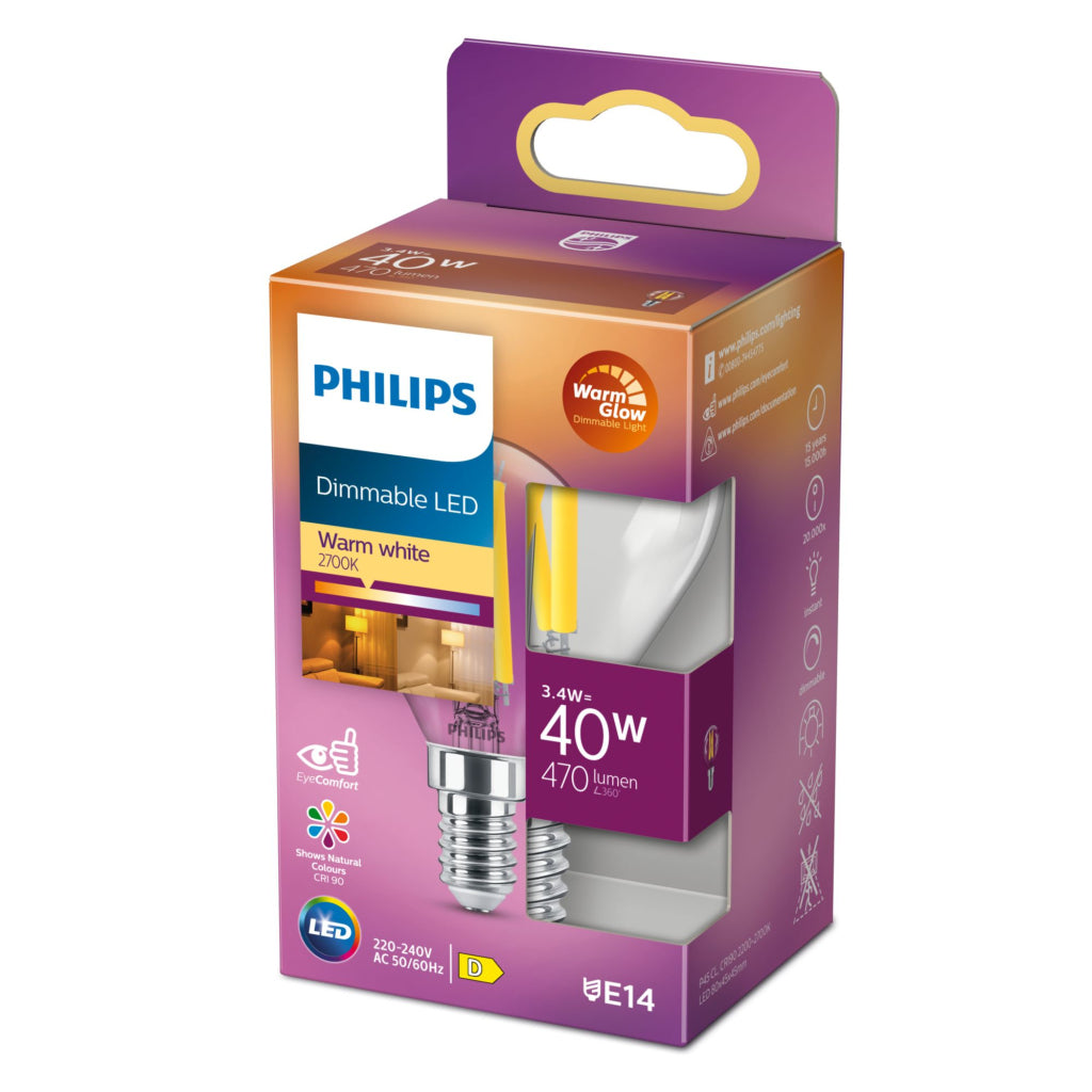 Philips LED Bulb P45 Clear 40W E14 Dimmable - 470 Lumen