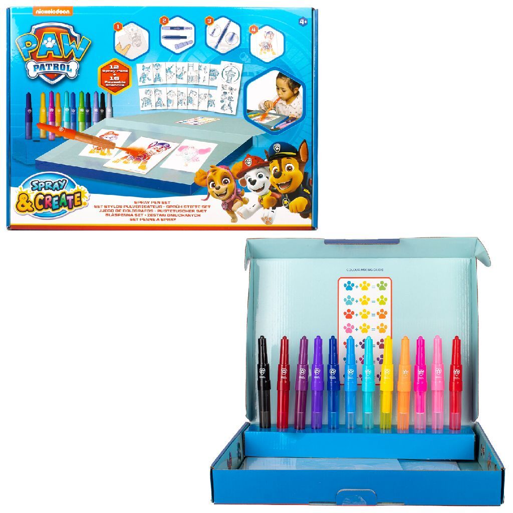 Paw Patrol Spray and Create Spray Pen Set Deluxe - 12 Pens and Stencils