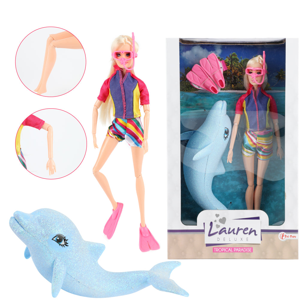 Lauren Deluxe Teen Doll Diver with Glitter Dolphin - Bath Playset
