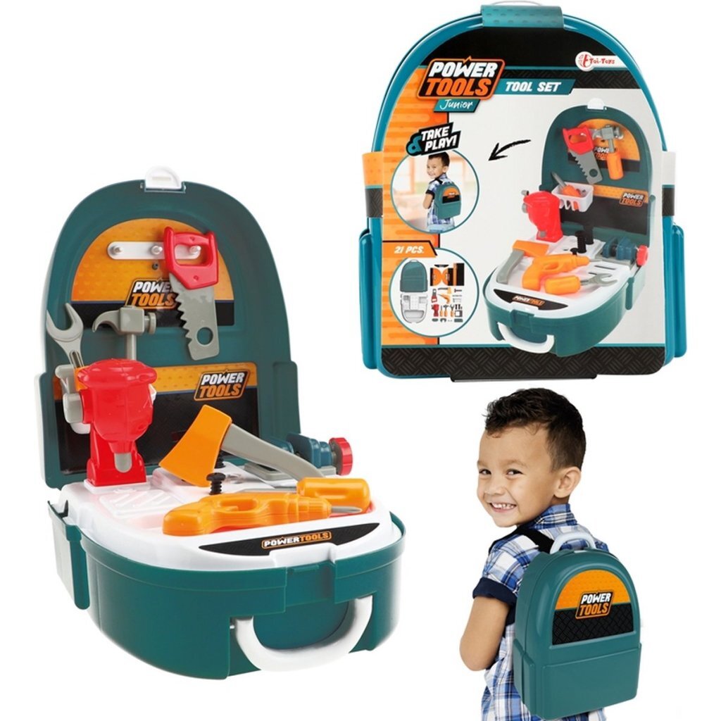 TOI-Toys Power Tools Backpack for Kids, 21 Pieces, Construction Role Play, Ages 4+