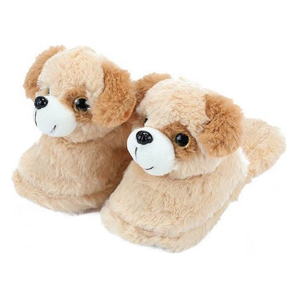 Plush Children's Slippers Dog Size 25-27 Beige