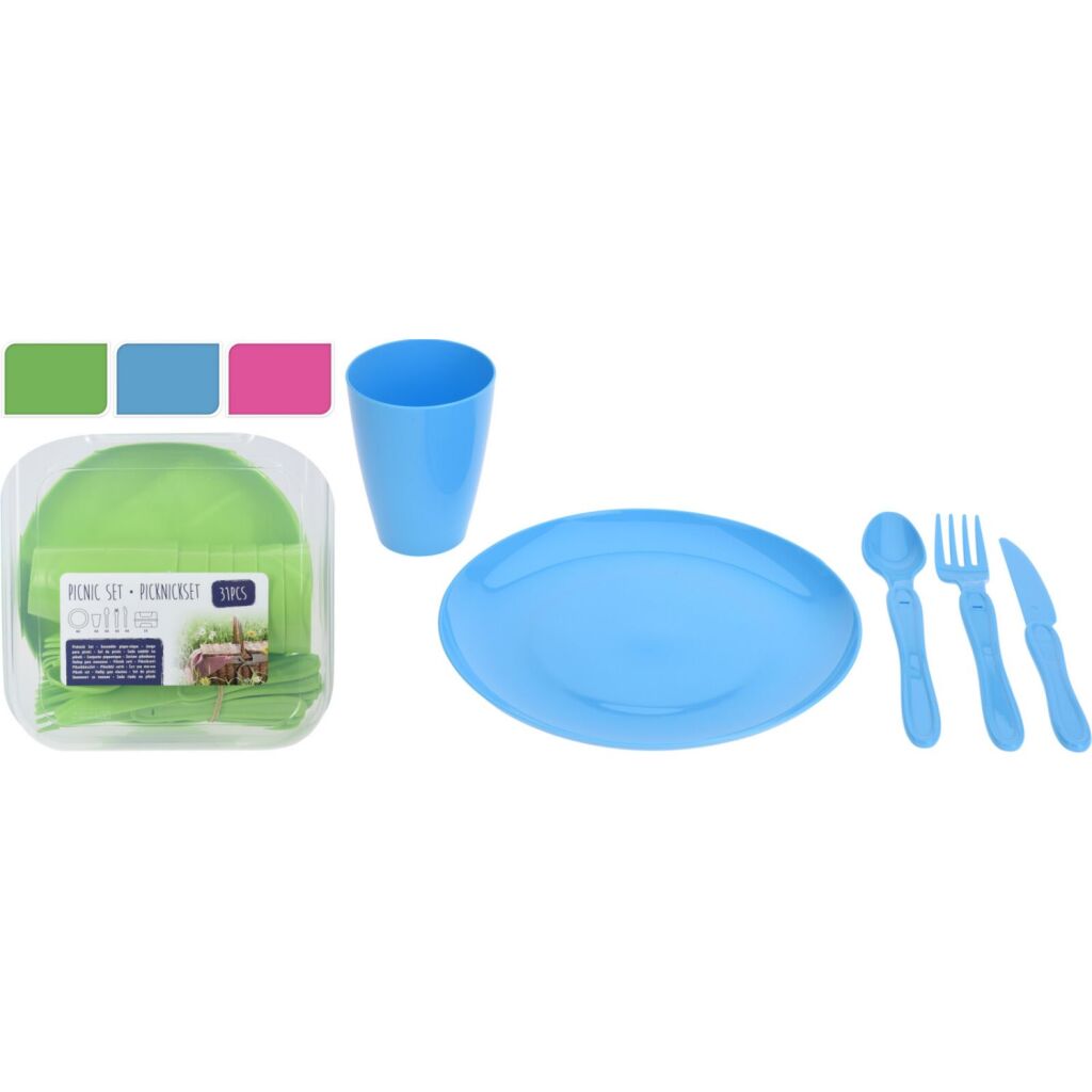 31-Piece Picnic Set - 6 Plates, 6 Cups, 6 Knives, Forks, Spoons - Random Color