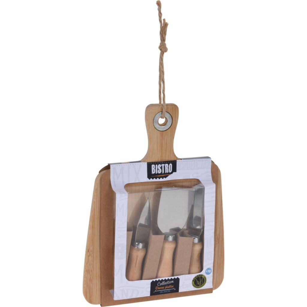 Excellent Houseware Bistro Bamboo Cheese Board Set 4-piece