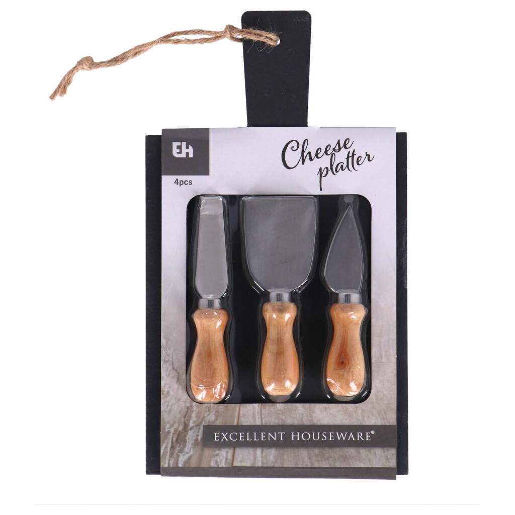 Excellent Houseware Slate Cheese Board with 3 Cheese Knives 33x17 cm