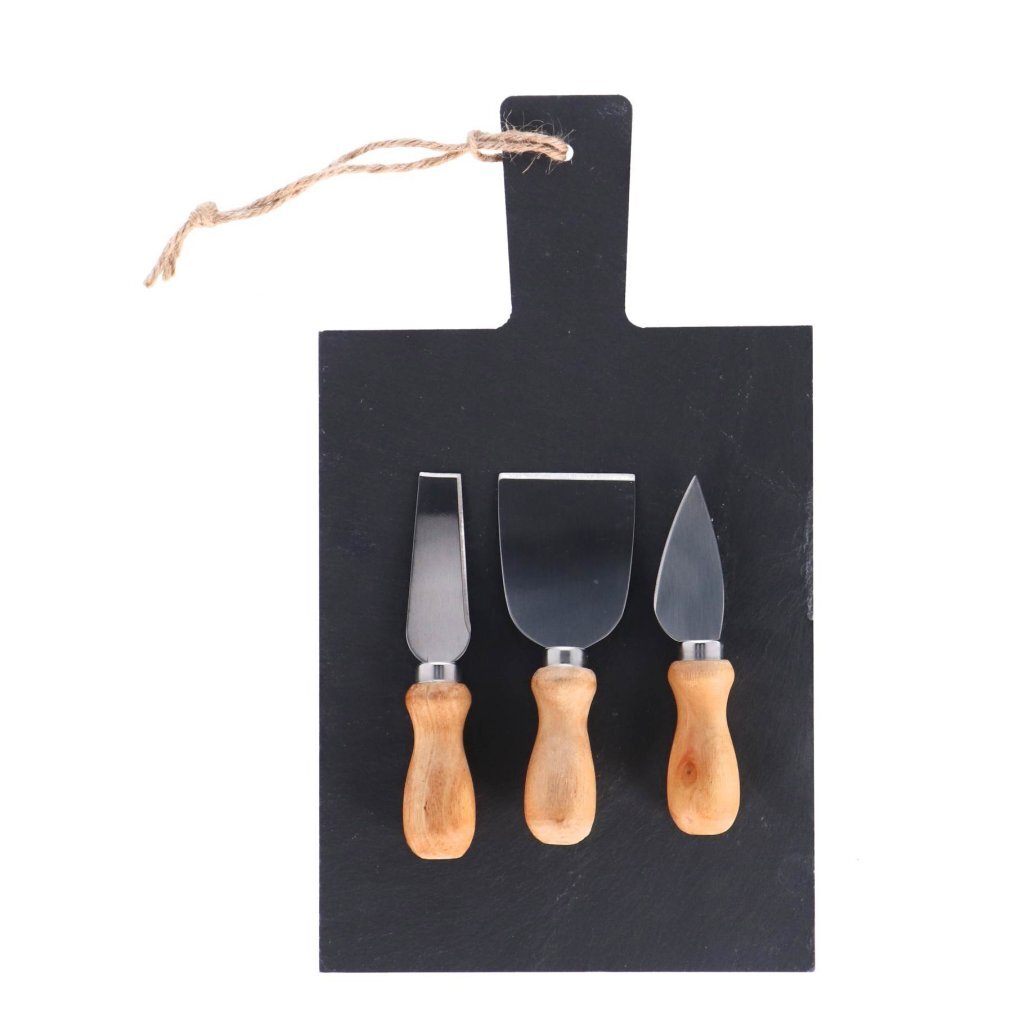 Excellent Houseware Slate Cheese Board with 3 Cheese Knives 33x17 cm