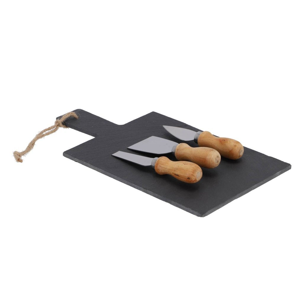 Excellent Houseware Slate Cheese Board with 3 Cheese Knives 33x17 cm