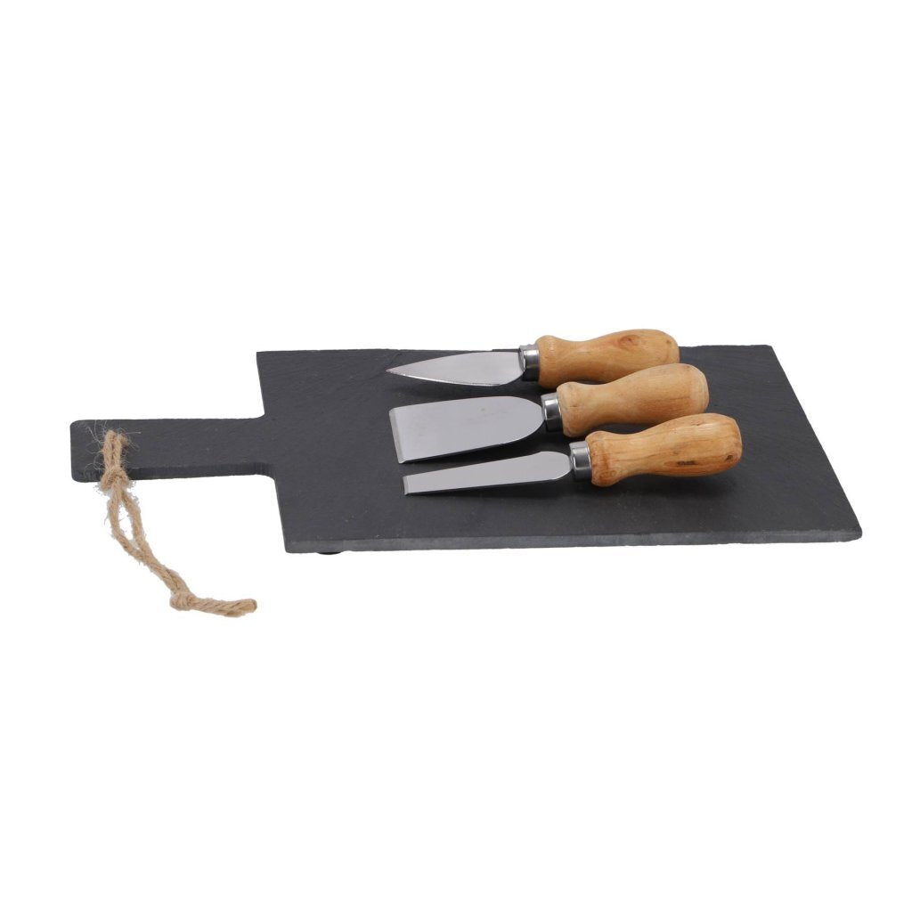 Excellent Houseware Slate Cheese Board with 3 Cheese Knives 33x17 cm