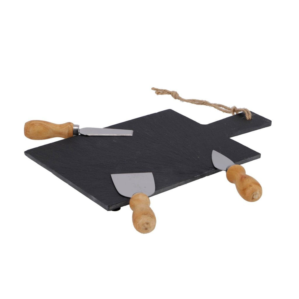 Excellent Houseware Slate Cheese Board with 3 Cheese Knives 33x17 cm