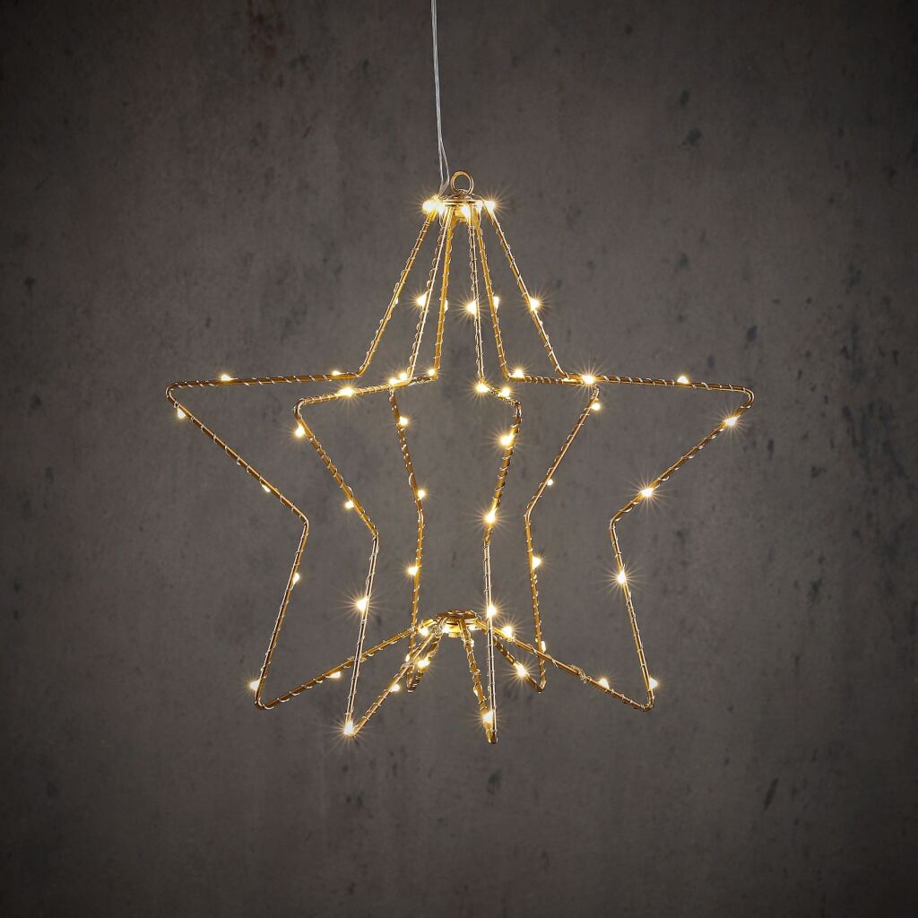 Hanging Golden Star - 60 LEDs - 32x30 cm - Battery Operated