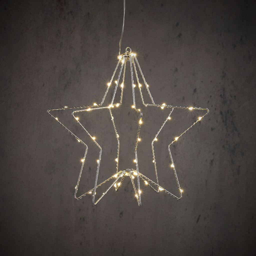 Hanging Star 60 LEDs Warm White 30x30 cm Silver
