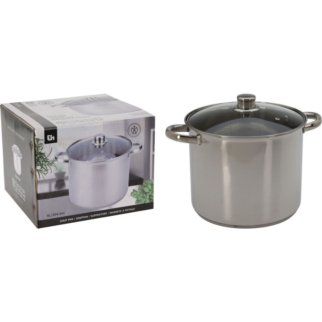 Excellent Houseware Pan with Glass Lid 9 L Stainless Steel - Gas, Electric, Halogen