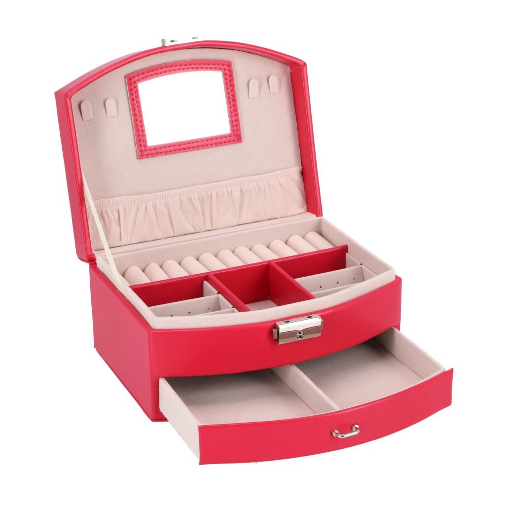Pink Deluxe Jewelry Box with Mirror and Storage Compartments