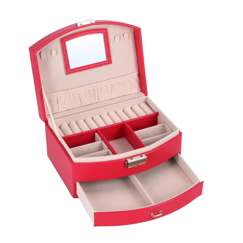 Pink Deluxe Jewelry Box with Mirror and Storage Compartments