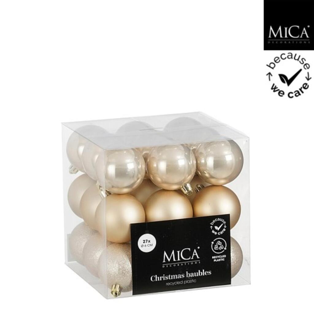 Mica Decorations Unbreakable Christmas Baubles 6 cm Cream 27 Pieces