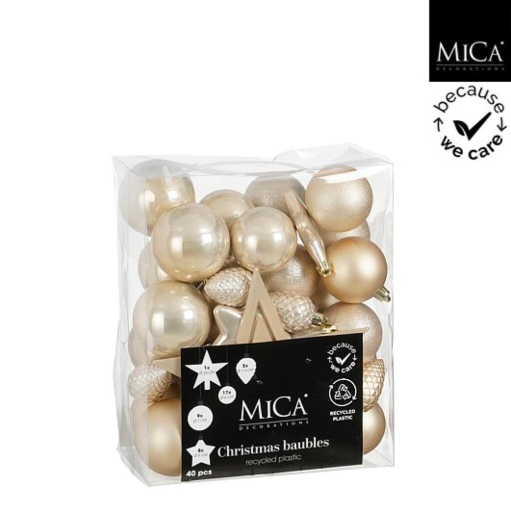 Mica Decorations Christmas Baubles Unbreakable 6 cm 40 Pieces Cream