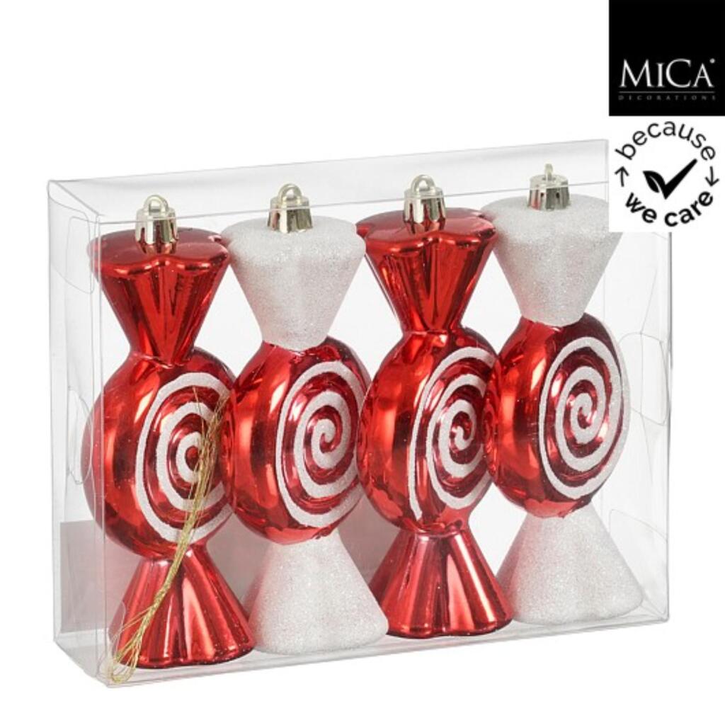 Mica Decorations Candy Pendants 12.5x6x4.5 cm Red/White 4 Pieces