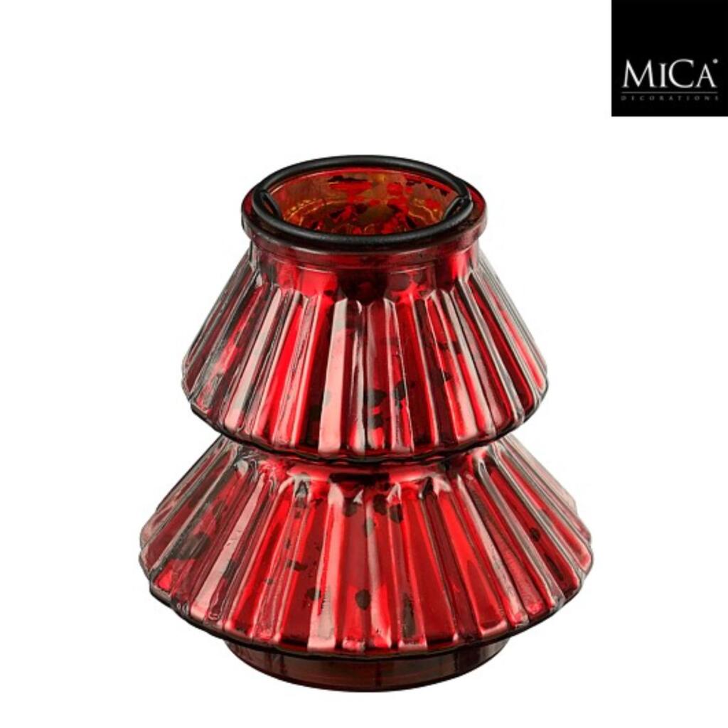 Mica Decorations Glass Tealight Holder Tree 13x12 cm Red
