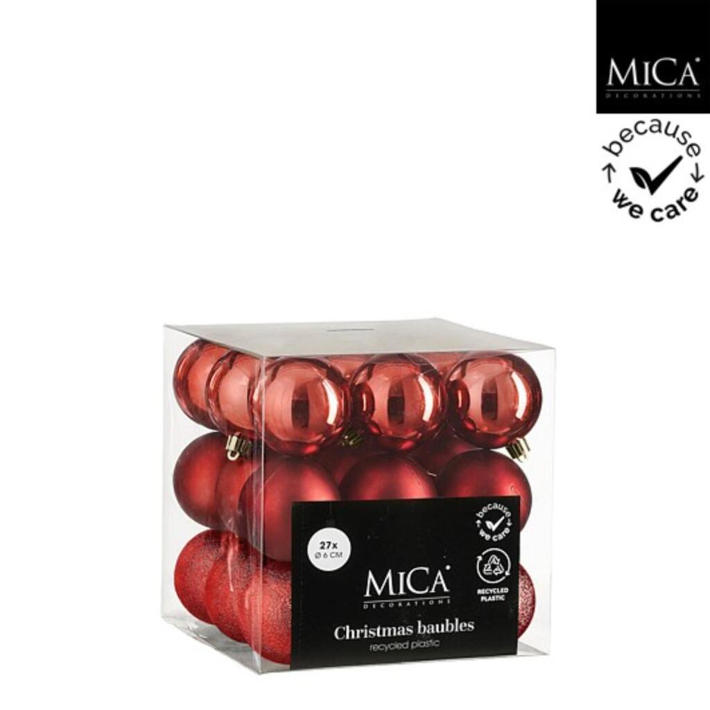 Mica Decorations Unbreakable Christmas Baubles 6 cm Red 27 Pieces