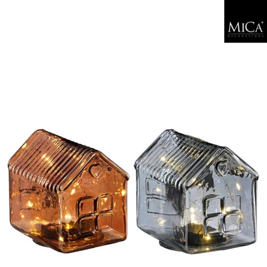 Mica Decorations Transparent LED House 12x9.5x11.5 cm Grey/Brown Assorted