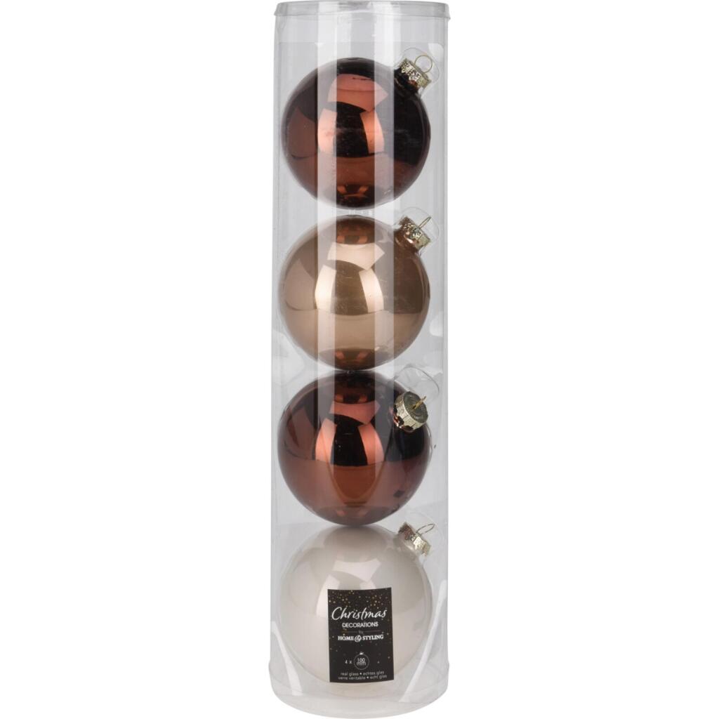 Christmas Baubles 10 cm - Set of 4 Brown/White