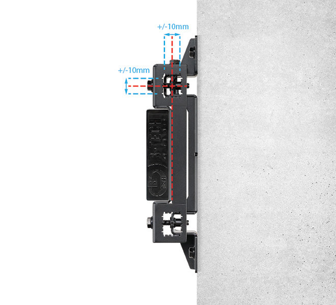 B-TECH Rail Mounting Brackets - 50 kg Adjustable Height/Depth - Black - Model BT8390-WFK6/B