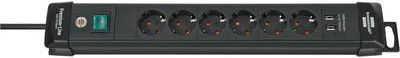 Brennenstuhl 1951160602 Extension Cable - 3 m - 6 AC Outlets - Indoor - Black