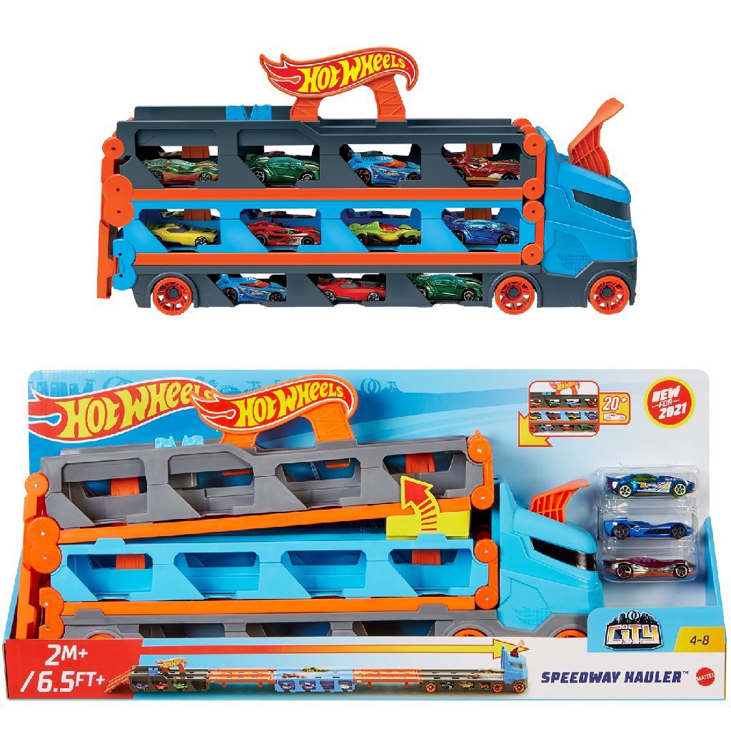 Hot Wheels Speedway Hauler + 3 Cars - For Ages 4+