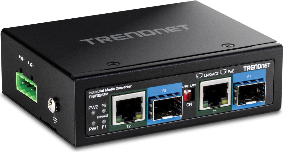 TRENDnet TI-BF22SFP Media Converter 1GbE 2 Ports 2xRJ-45 2xSFP TAA Compliant (TI-BF22SFP) v1.0R RJ-45