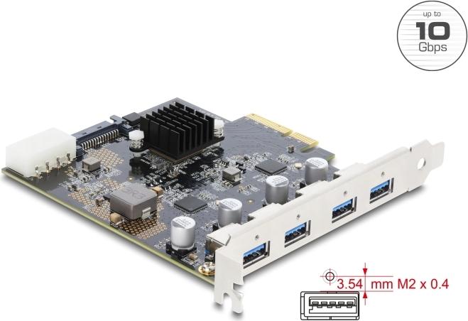 Delock PCI Express x4 Card to 4 x USB 10 Gbps USB Type-A Dual Channel (91847)