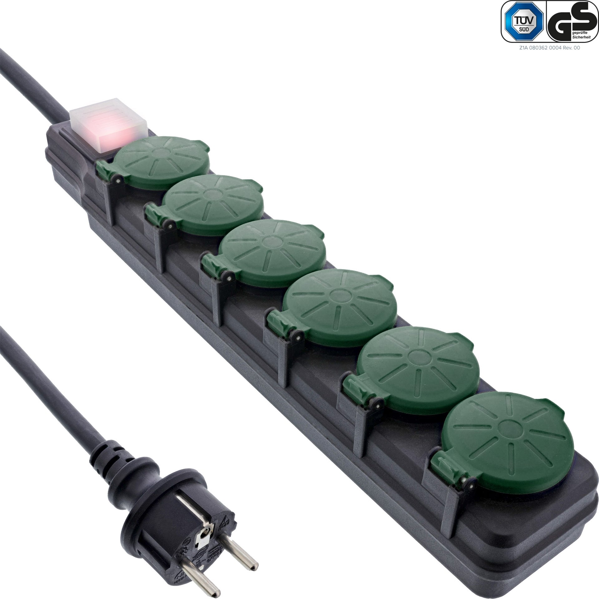 InLine Outdoor Power Strip, 6-Way Safety Contact, IP44, 10 m, with Switch (16496T)