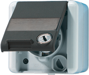 JUNG Lockable Schuko Socket 820NAWSL WG800 IP44, 2 Keys