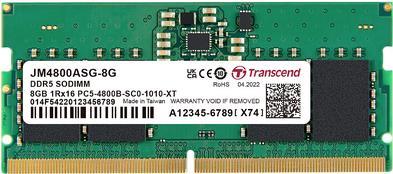Transcend JetRAM DDR5 8 GB SO DIMM 262-PIN 4800 MHz CL40 Unbuffered On-Die ECC JM4800ASG-8 G PC5-38400