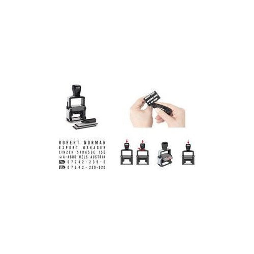 trodat Textstempel Professional 4.0 Typomatic 5253 Gehäuse: gebürsteter Edelstahl, Farbe Griffkappe: schwarz, - 1 Stück (5253PR4) afbeelding 1