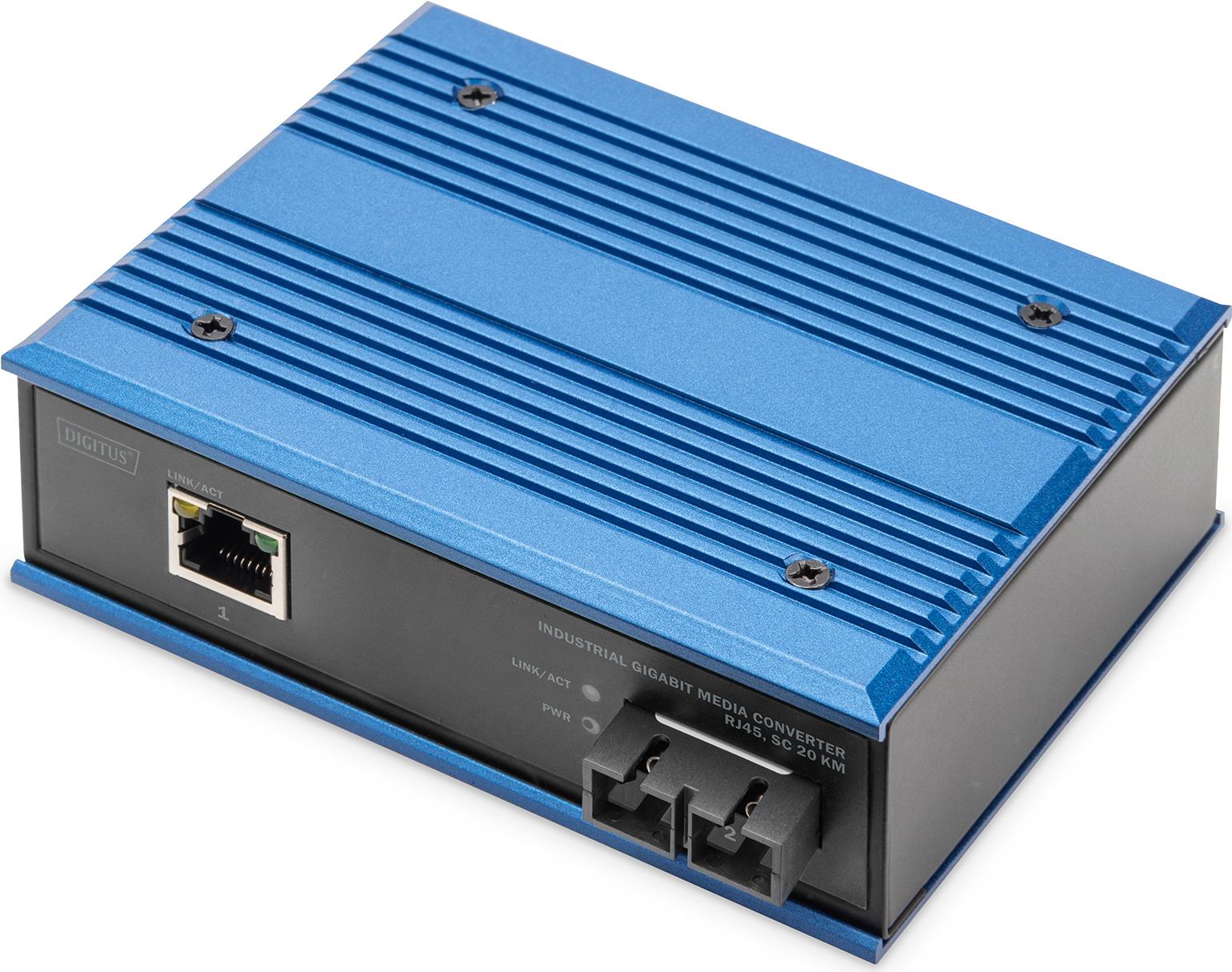 DIGITUS DN-652102-1 - Industrial Gigabit Media Converter 10/100/1000BaseT to 1000Base-SX SC - 20 km Range