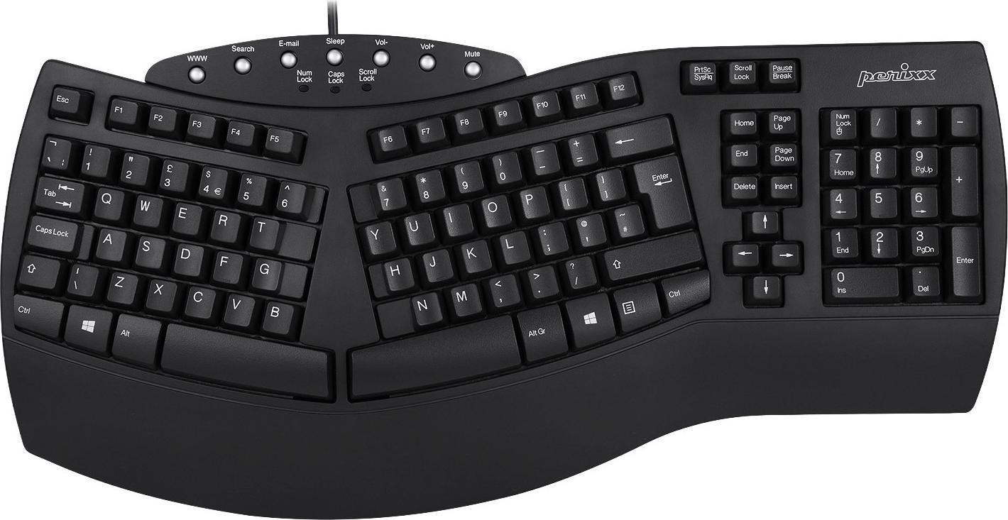 Perixx PERIBOARD-512 UK Ergonomic USB Keyboard Black
