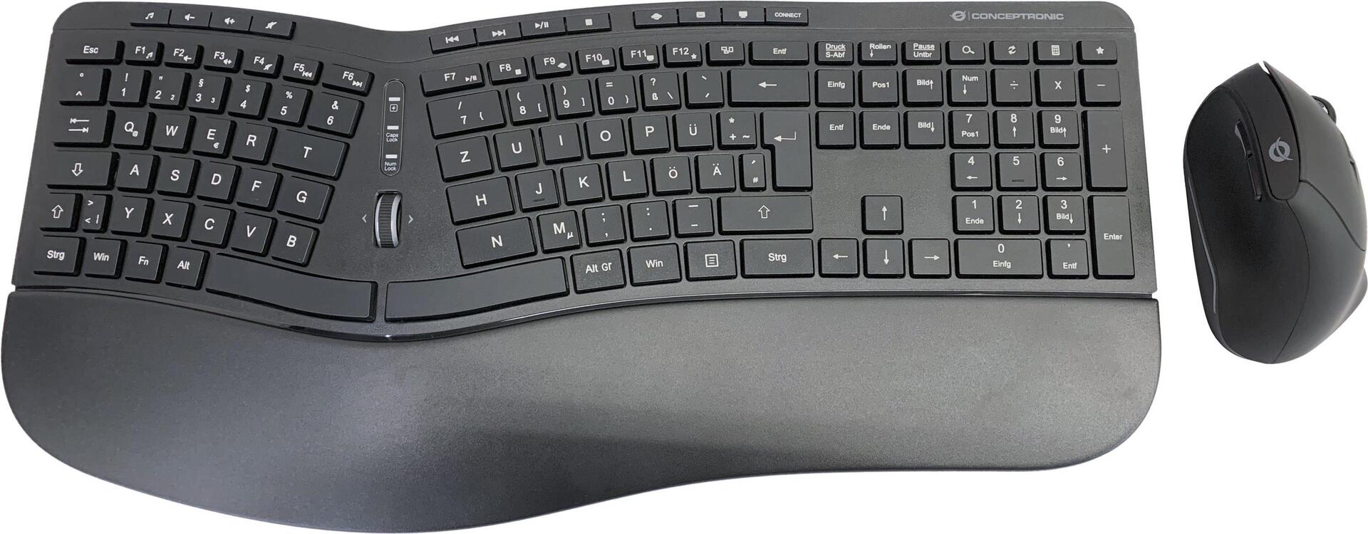 Conceptronic ORAZIO ERGO Kabelloses Set aus ergonomischer Tastatur und vertikaler Maus - deutsch (ORAZIO02DE)