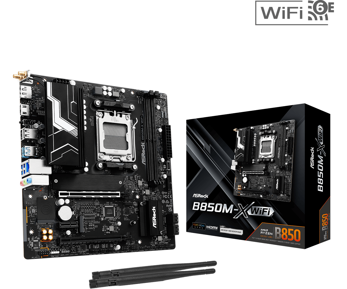 ASRock B850M Rock WiFi AM5 mATX Motherboard DDR5 Socket AM5 WiFi 6E HDMI