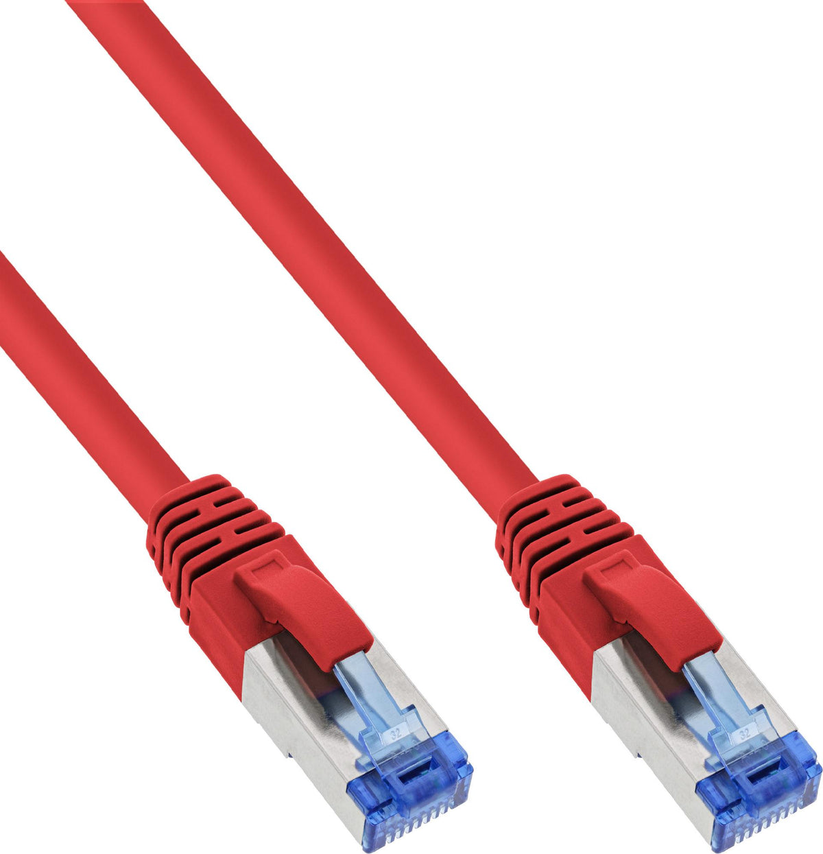 InLine Patch Cable RJ45 Cat.6A, S/FTP, Halogen-free, Red, 7.5 m, 15-pack, 76807R 568B2.1 4x2xAWG26/7