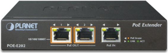 PLANET POE-E202 - Repeater - Ethernet, Fast Ethernet, Gigabit Ethernet - 10Base-T, 100Base-TX, 1000Base-T - RJ-45 / 2x RJ-45