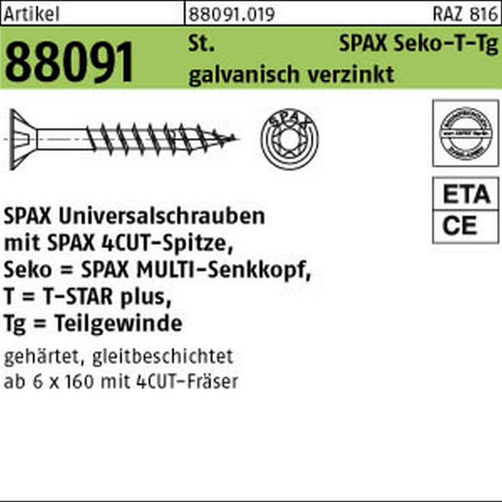 SPAX Universal Screws T20 Countersunk Head WIROX 4.5 mm x 30 mm, 1,000 pcs. (0191010450305)