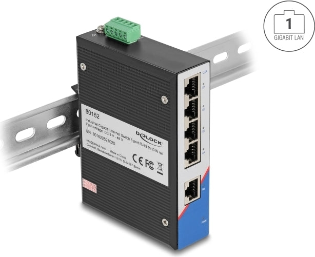 Delock 80162 Industrial RJ45 Switch for DIN Rail, 1 Gbps