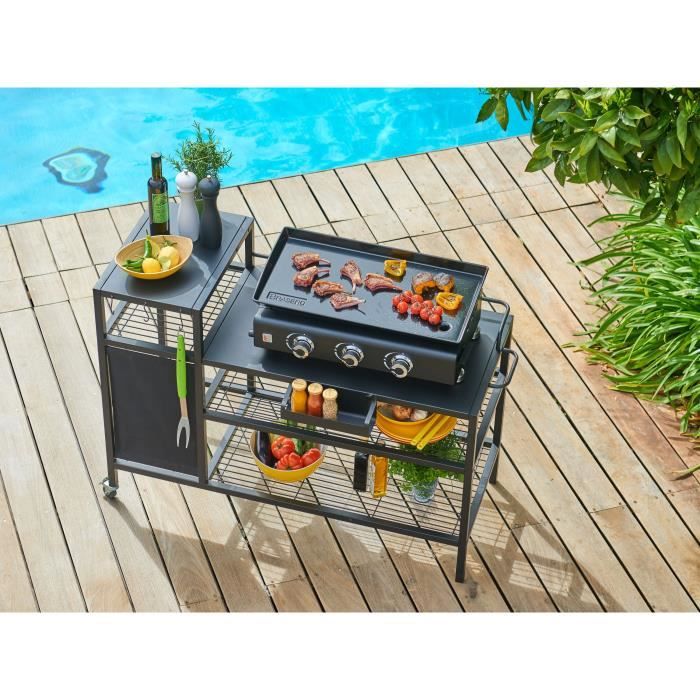 COOKINGBOX Brasero Cart - 128x60x89 cm - For Griddles with Up to 4 Burners - Black