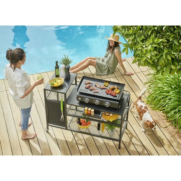COOKINGBOX Brasero Cart - 128x60x89 cm - For Griddles with Up to 4 Burners - Black