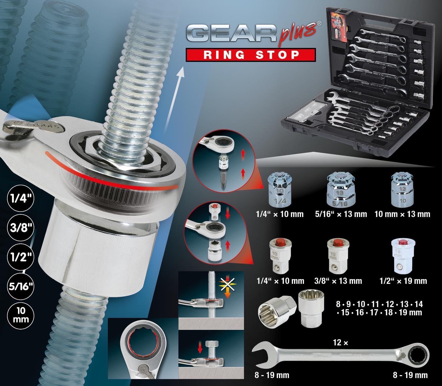 KS TOOLS GEARplus 30-Piece Ratchet Combination Wrench Set - 503.4960