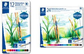 STAEDTLER Watercolor Pencil Set, 24 Pieces, Metal Case, Hexagonal, 2.9 mm Lead (14610C M24) 24-piece
