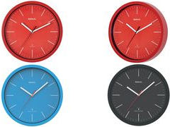 MAUL Wanduhr/Funkuhr MAULjump, Durchmesser: 305 mm, rot breiter Rahmen, außen und innen farbig, schmale Balken - 1 Stück (9053425)